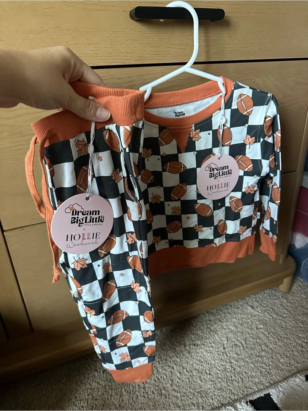 Kids Orange & Black Check Football Pajama Set by Dream Big Little